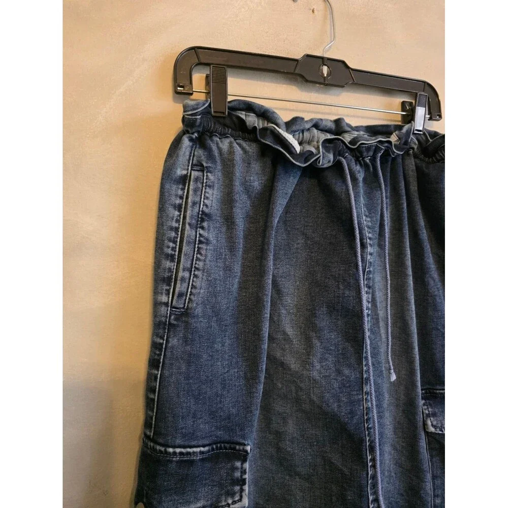 Wash Lab Drawstring Paper Bag Waist Cargo Denim Skirt Patch Pockets Womens M